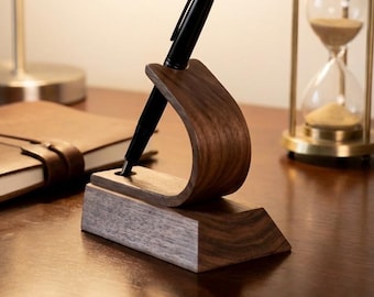 Portapenne: espositore per penne stilografiche, massello di noce nero, matrimonio, regalo di lusso, design in legno curvato