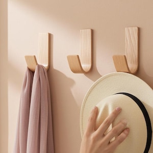 Eiche Klebehaken | Moderne Holz Kleiderbügel für Hüte, Handtücher
