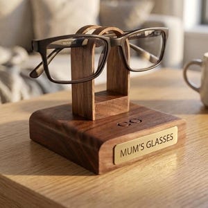 Personalised black walnut glasses stand engraved gift for him