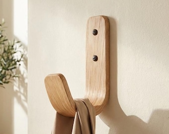 Solid Oak Coat Hooks, Wooden Wall Hooks, Decorative Coat Rack, Unique Door Hooks, Modern Entryway Storage, Minimalist Wooden Hooks