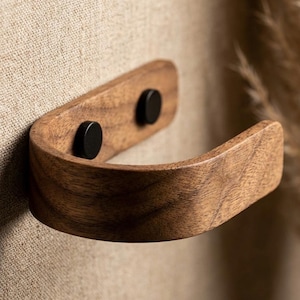 Walnut Curtain Holdbacks, Steam Bent Wood Tie Backs, Black Fittings