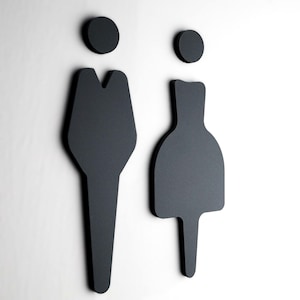 Elegant Black Male Female Toilet Sign, Bathtroom, WC, Restroom, Stone Texture Acrylic, Waterproof, Self adhesive