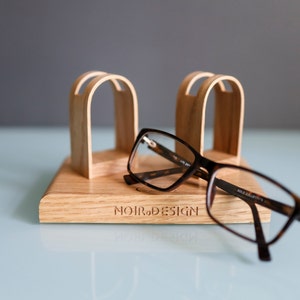 Eyeglasses stand for 2 sunglasses perfect personalised gift for couples and parents available in Walnut and Oak image 8