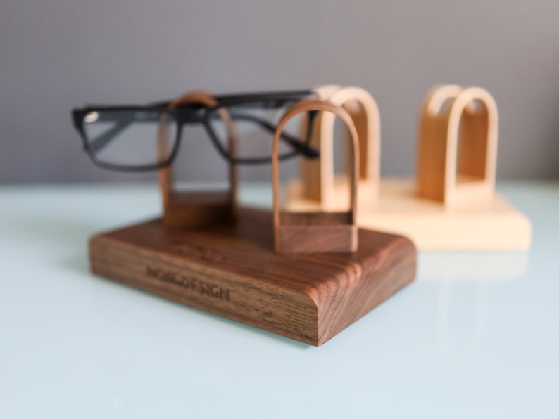 Eyeglasses stand for 2 sunglasses perfect personalised gift for couples and parents available in Walnut and Oak image 9