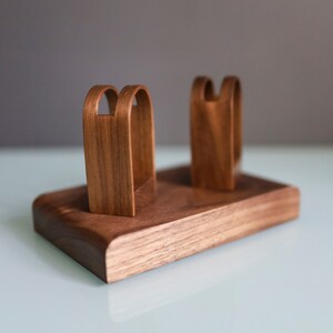 Eyeglasses stand for 2 sunglasses perfect personalised gift for couples and parents available in Walnut and Oak image 6