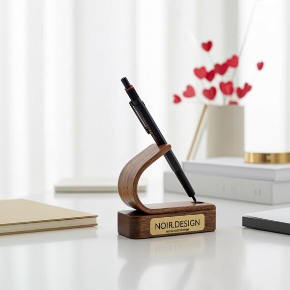Personalised Luxury Wooden Pen Stand – Walnut, Oak or Ash Desk Display | Engraved Gift for Him | Corporate Gift, Executive Office Decor