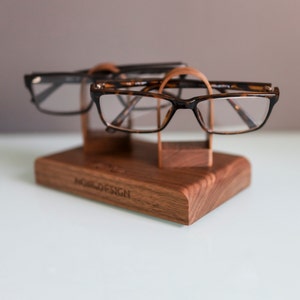 Eyeglasses stand for 2 sunglasses perfect personalised gift for couples and parents available in Walnut and Oak image 3