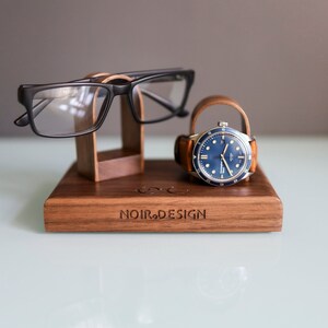 Glasses and Watch Stand For Desk Bedside, Personalised Wooden Oak Gift For Him, Fathers image 6