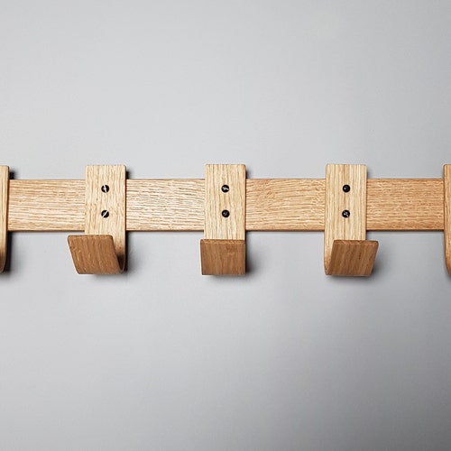 Solid Oak Wall Coat Rack Solid Brass Hat and Coat Style Hooks Etsy
