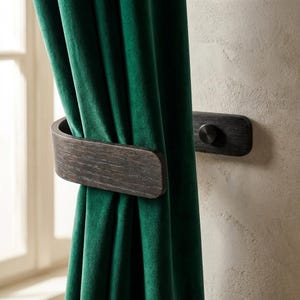 カーテンタッセル｜黒のカーテンタイバック｜木製カーテンフック｜モダンミニマリストなタッセル｜黒の金具