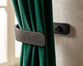 Sujetadores de cortinas / Sujetadores de cortinas negros / Ganchos de cortina de madera / Sujetadores de cortinas modernos y minimalistas / Accesorios negros