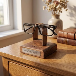 Personalised wooden eyewear holder premium walnut gift idea
