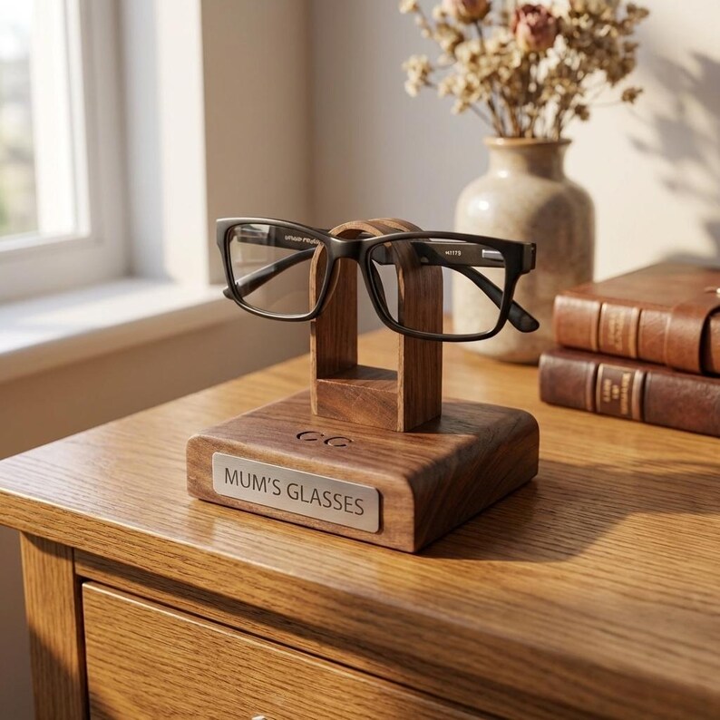 Personalised wooden eyewear holder premium walnut gift idea