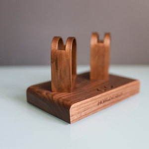 Eyeglasses stand for 2 sunglasses perfect personalised gift for couples and parents available in Walnut and Oak image 4