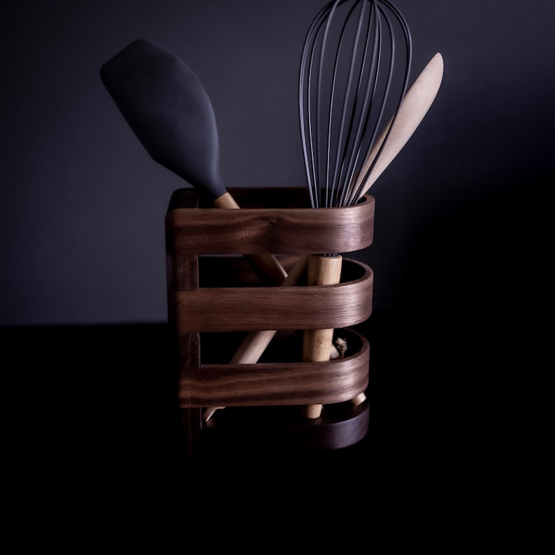 Lux Walnut Utensils Holder Wooden Utensils Pot Kitchen Storage Home Decor Handcrafted by image 9