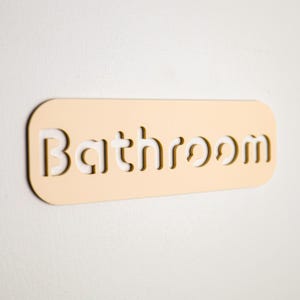 Modern Bathroom Toilet Sign, Door & Walls, Self Adhesive, Beige Acrylic