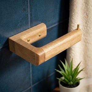 Solid Oak Toilet Paper Holder, Wall Mounted Loo Roll Holder, Minimalist Wooden WC Holder, Modern Bathroom Accessory