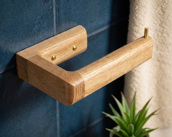 Solid Oak Toilet Paper Holder, Wall Mounted Loo Roll Holder, Minimalist Wooden WC Holder, Modern Bathroom Accessory