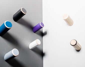 Modern Decorative Coloured Wall Pegs Hooks | 5 Solid Ash Peg Hangers