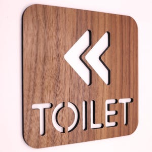 Walnut Toilet Sign, Modern Restroom Left Arrow Sign