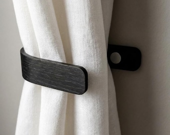 Sujetadores de cortina negros / Ganchos para cortinas / Sujetadores de madera / Sujetadores de pared contemporáneos / Herrajes cromados