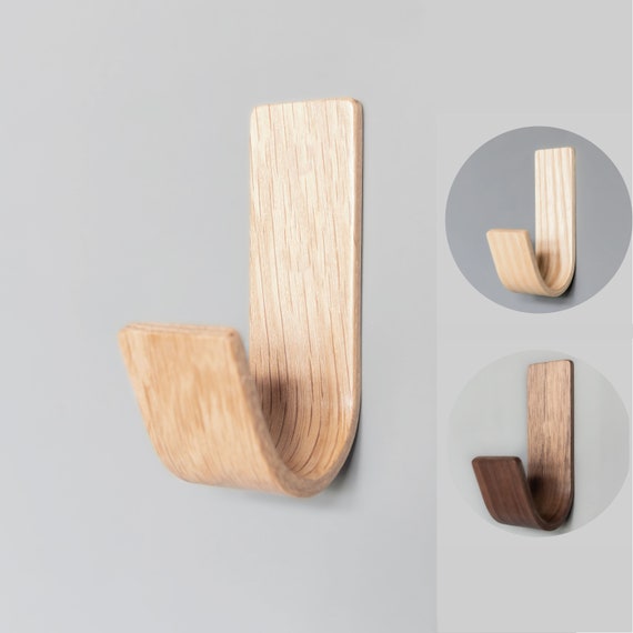 3-10pk Adhesive Wooden Wall Hooks 1kg Hold Weight Modern Design