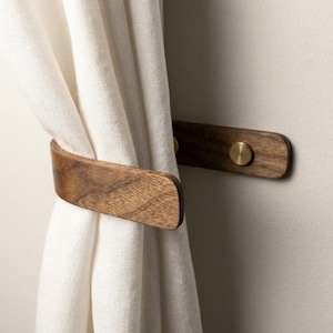 Sujetadores de cortinas, nogal, alzapaños decorativos, ganchos de madera para cortinas, herrajes de latón.