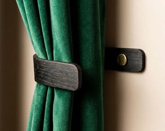 Sujetadores de cortinas negros / Sujetacables / Ganchos de cortina de madera modernos / Sujetadores de pared minimalistas / Herrajes de latón