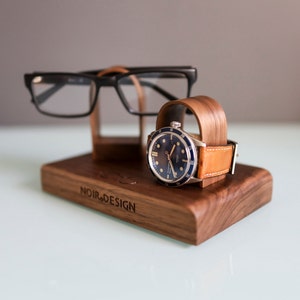 Glasses and Watch Stand For Desk Bedside, Personalised Wooden Oak Gift For Him, Fathers image 7