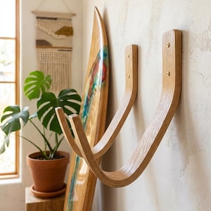 Supporto da parete per longboard in rovere – Supporto per tavole da surf e skateboard, espositore per tavole da surf, regalo per surfisti