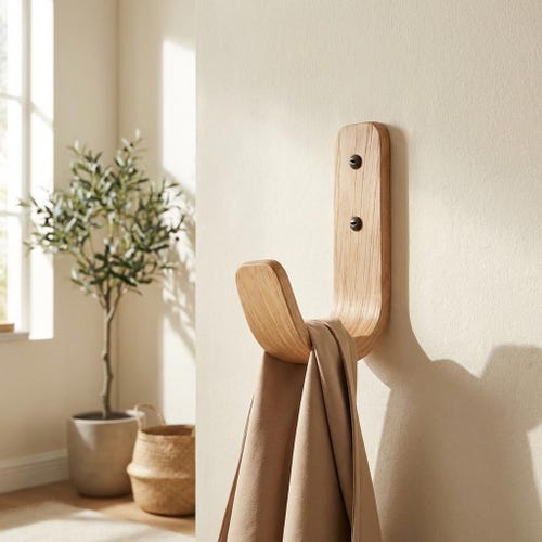 Solid Oak Coat Hooks, Wooden Wall Hooks, Decorative Coat Rack, Unique Door Hooks, Modern Entryway Storage, Minimalist Wooden Hooks