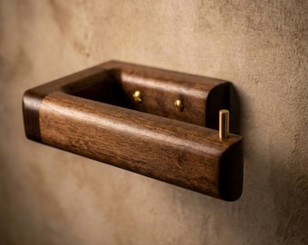Walnut Toilet Roll Holder | Wall Mounted Bathroom Storage | Minimalist Wooden Toilet Paper Holder UK | Modern Bathroom Decor