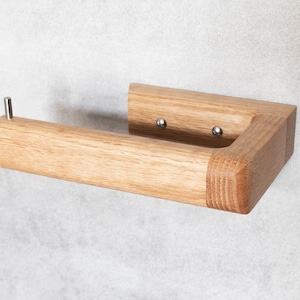 Suporte para rolo de papel higiênico de carvalho de madeira para armazenamento de papel, lado direito, feito de carvalho, decoração para banheiro
