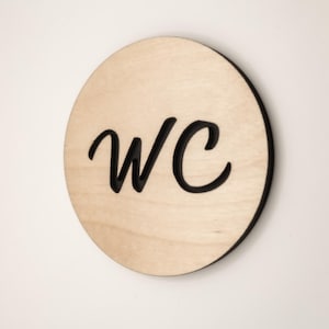 Modern Black WC Wooden Toilet Sign: Gender-Neutral Bathroom Decor