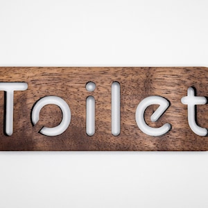 Cartello per WC in noce nero fatto a mano: elegante cartello per porta del bagno