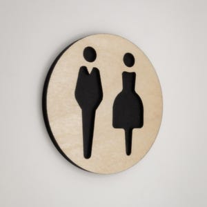 Wooden Toilet Sign: Modern Gender-Neutral Restroom Wall Decor