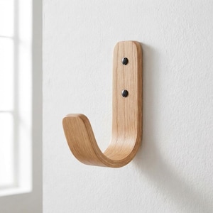 Solid Oak Coat Hooks, Wooden Wall Hooks, Decorative Coat Rack, Unique Door Hooks, Modern Entryway Storage, Minimalist Wooden Hooks