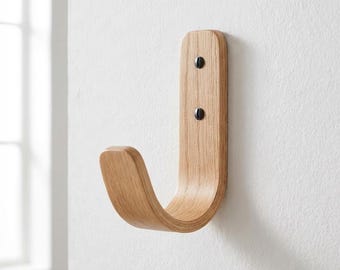 Solid Oak Coat Hooks, Wooden Wall Hooks, Decorative Coat Rack, Unique Door Hooks, Modern Entryway Storage, Minimalist Wooden Hooks