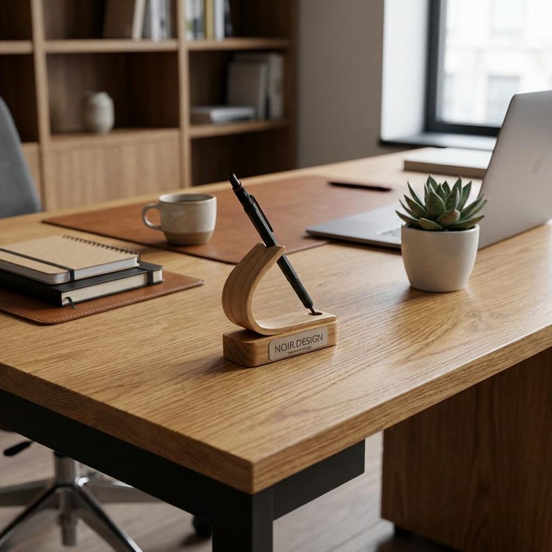 ash pen holder on office desk