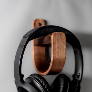 Black Walnut Wall Mounted Headphone Stand: Luxury Tech Gift