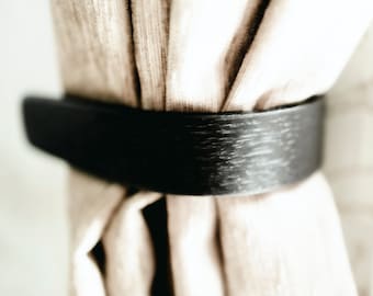 Pair Black Curtain Holdback, Tie Backs, Solid Oak Home décor