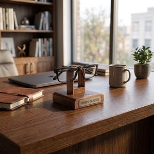 Black walnut eyewear stand personalised fathers day gift