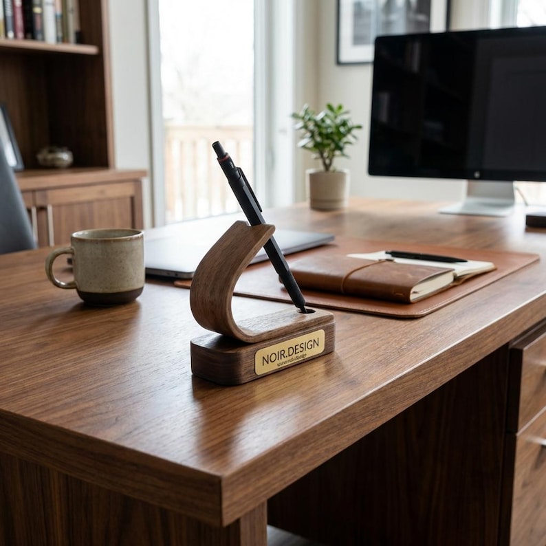 pen on walnut stand