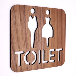 Modern Walnut Male Female Toilet Sign,  symbols Restrooms, Hotels office, Wooden Signs