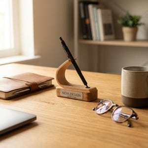 oak pen stand with engraved plate