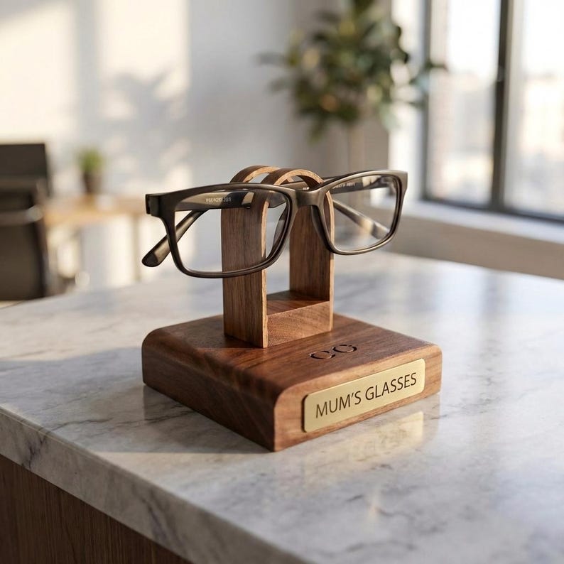 Engraved wooden glasses stand luxury gift for dad