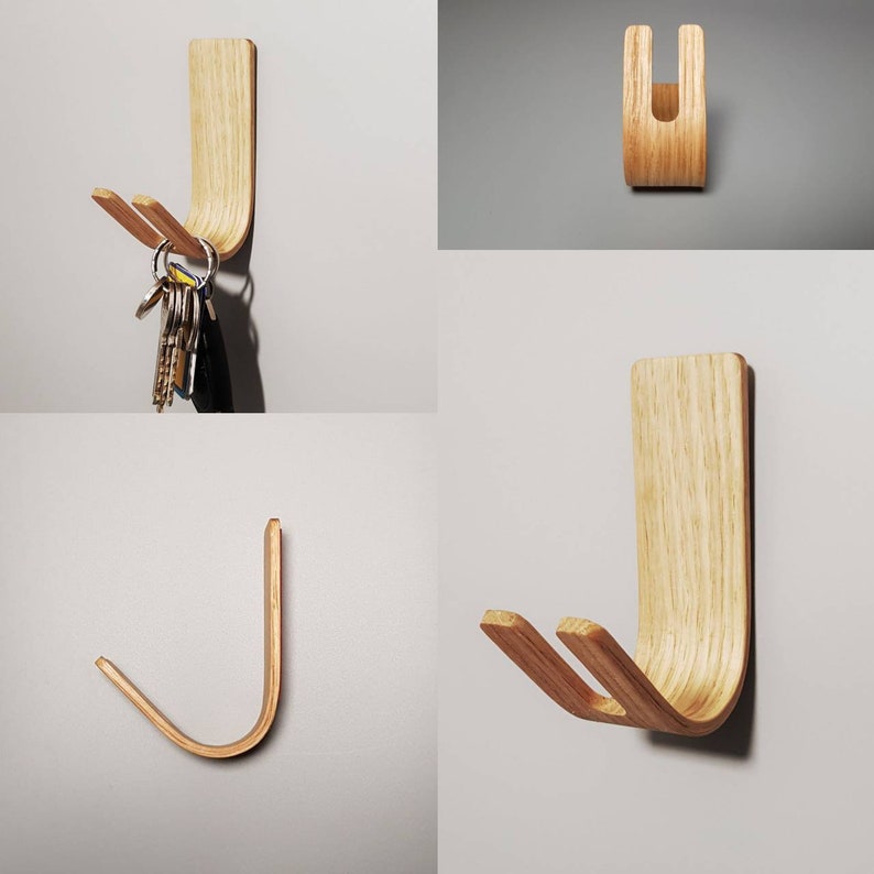 Solid Oak Steam Bent Key Hook Command Wall Hook Etsy