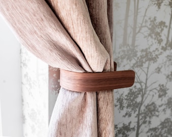Walnut Wooden Curtain Holdback: Modern Tie Backs (Pair)
