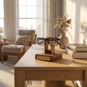 Custom walnut glasses holder with name engraving gift idea
