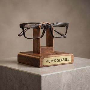 Custom engraved spectacles stand walnut luxury handmade gift